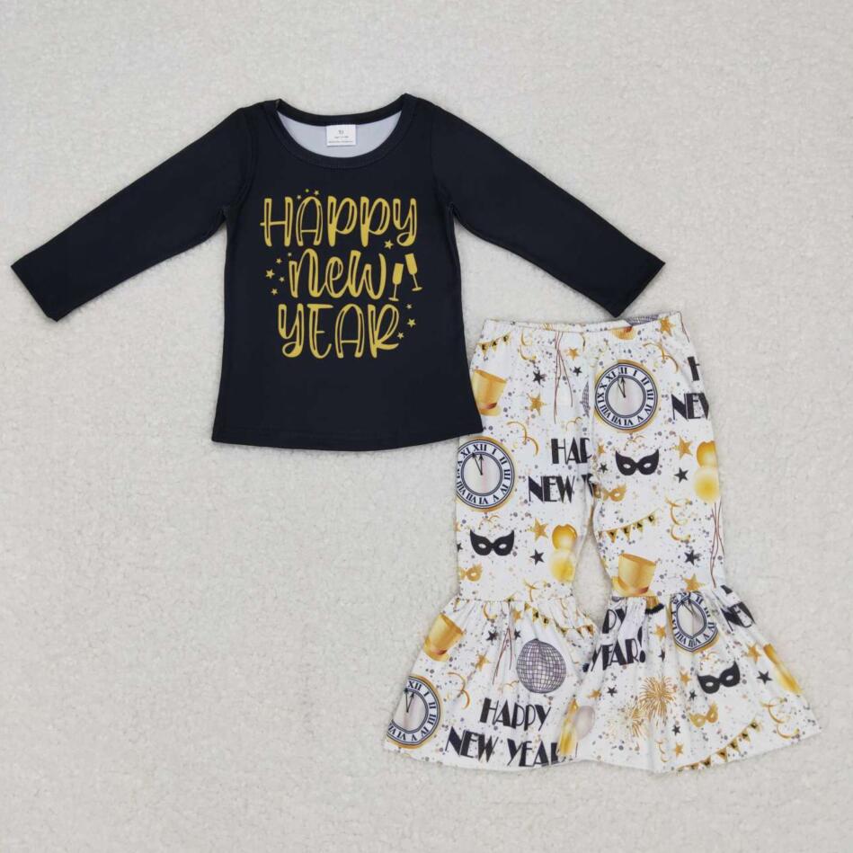 GLP0817 Happy New Year Girls Bell Bottom Pants Outfit