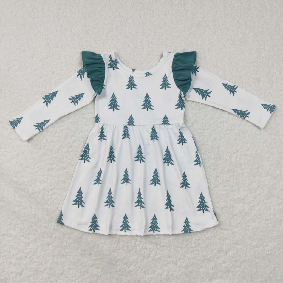 GLD0440 Kids Girls Christmas Tree Long Sleeve Dress