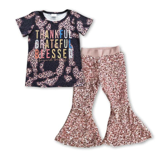 Baby Girl Thankful Pink Sequin Pants clothes sets