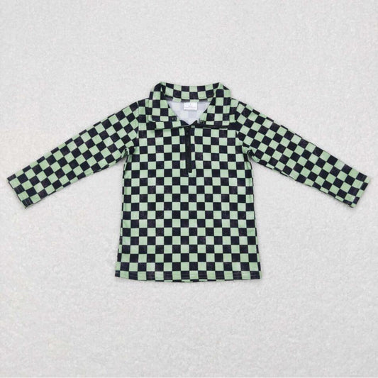 BT0399 Baby Boys Green Black Checkerboard Pullover Top