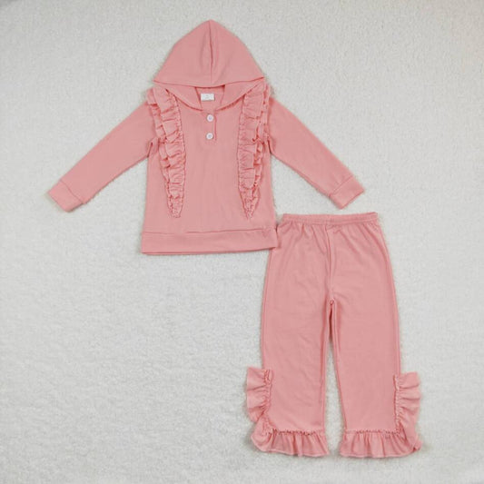 GLP0894 Kids Girls Sold Color Pink Cotton Hoodie Top Pants Outfit