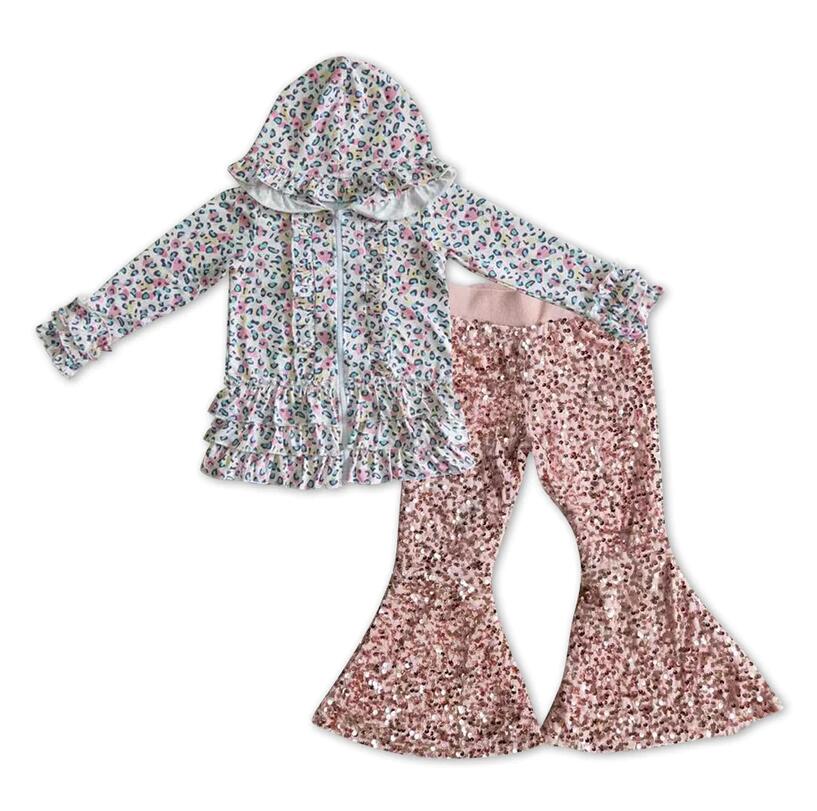 GLP1039 Leoprad Jacket Matching Sequin Pants Clothes Set