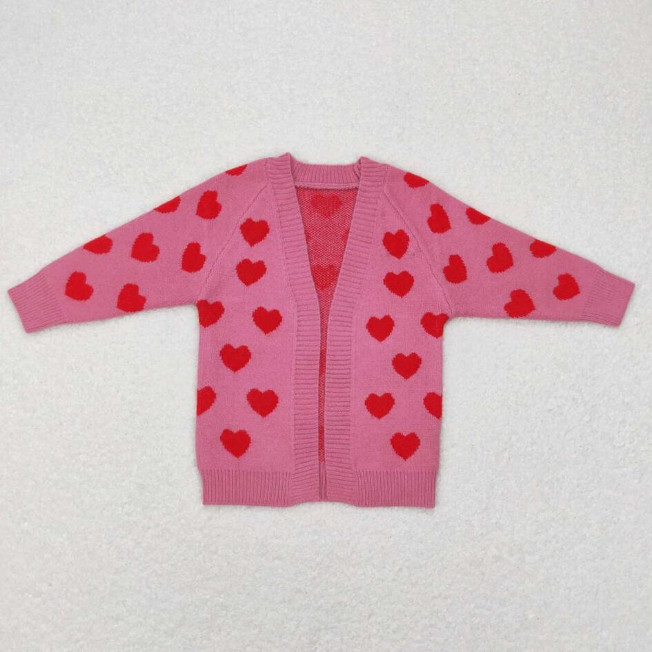 GT0372 Kids Girls Valentine's Day Heart Cardigen