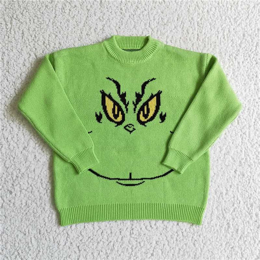 BT0099 Baby Children Christmas green cartoon face woolen sweaters
