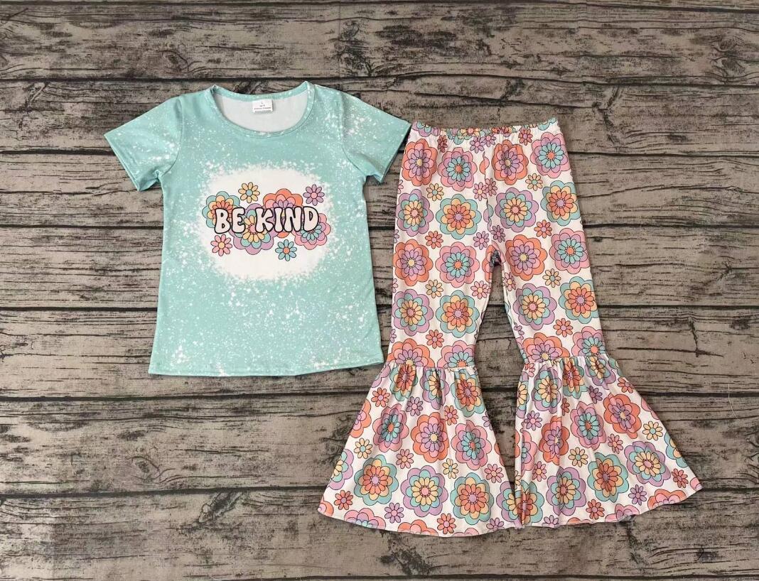 Preorder GSPO1091 Preorder Kids Girls Be Kind Bell Bottom Pants Set