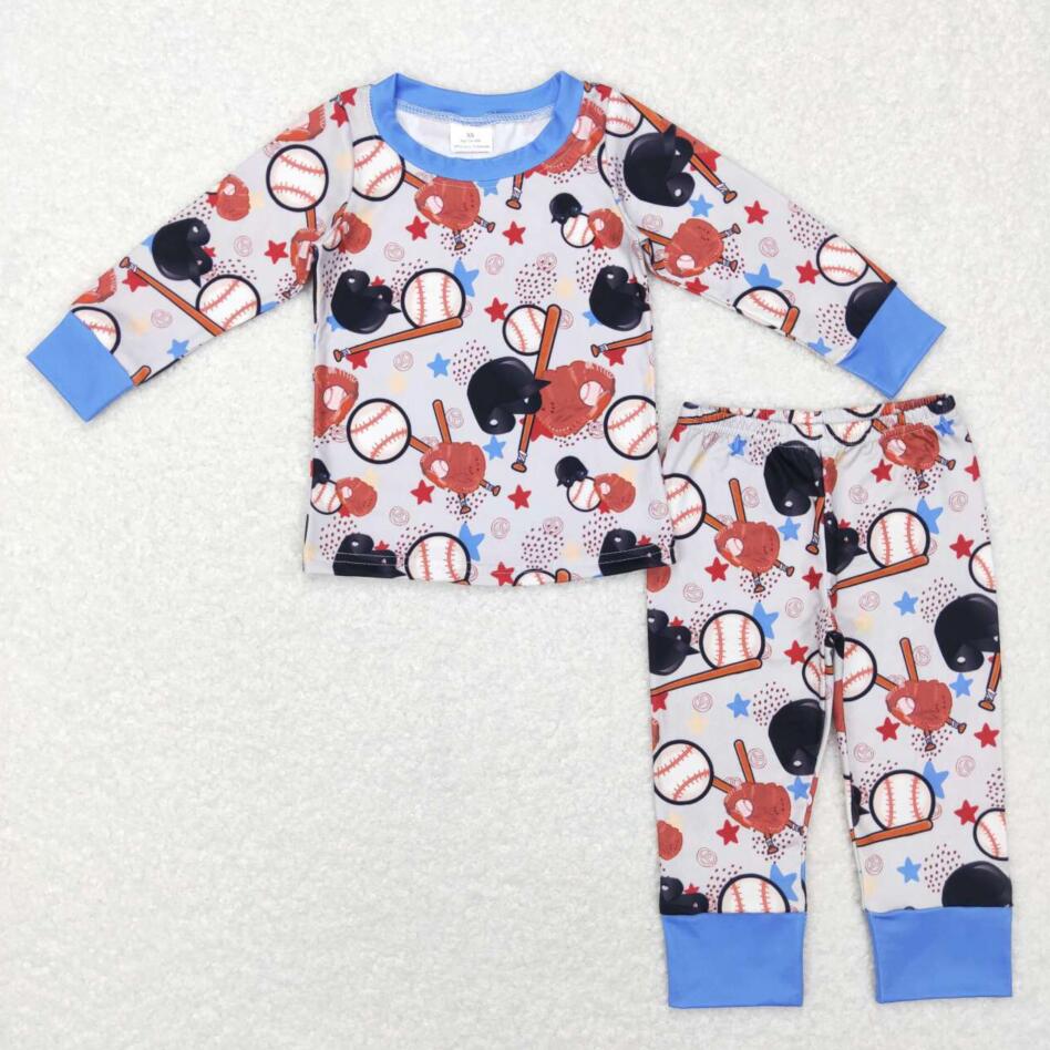 BLP0418 Kids Boys Baseball Long Sleeve Pajama Set