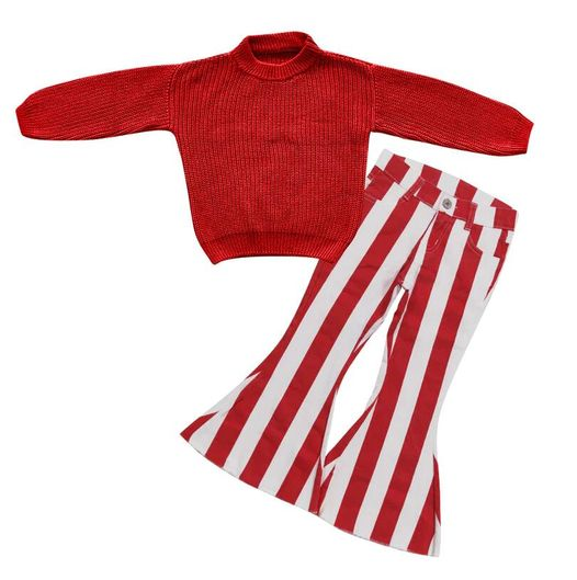 GLP0828 Baby Girls Red Sweater Denim Pants Outfit