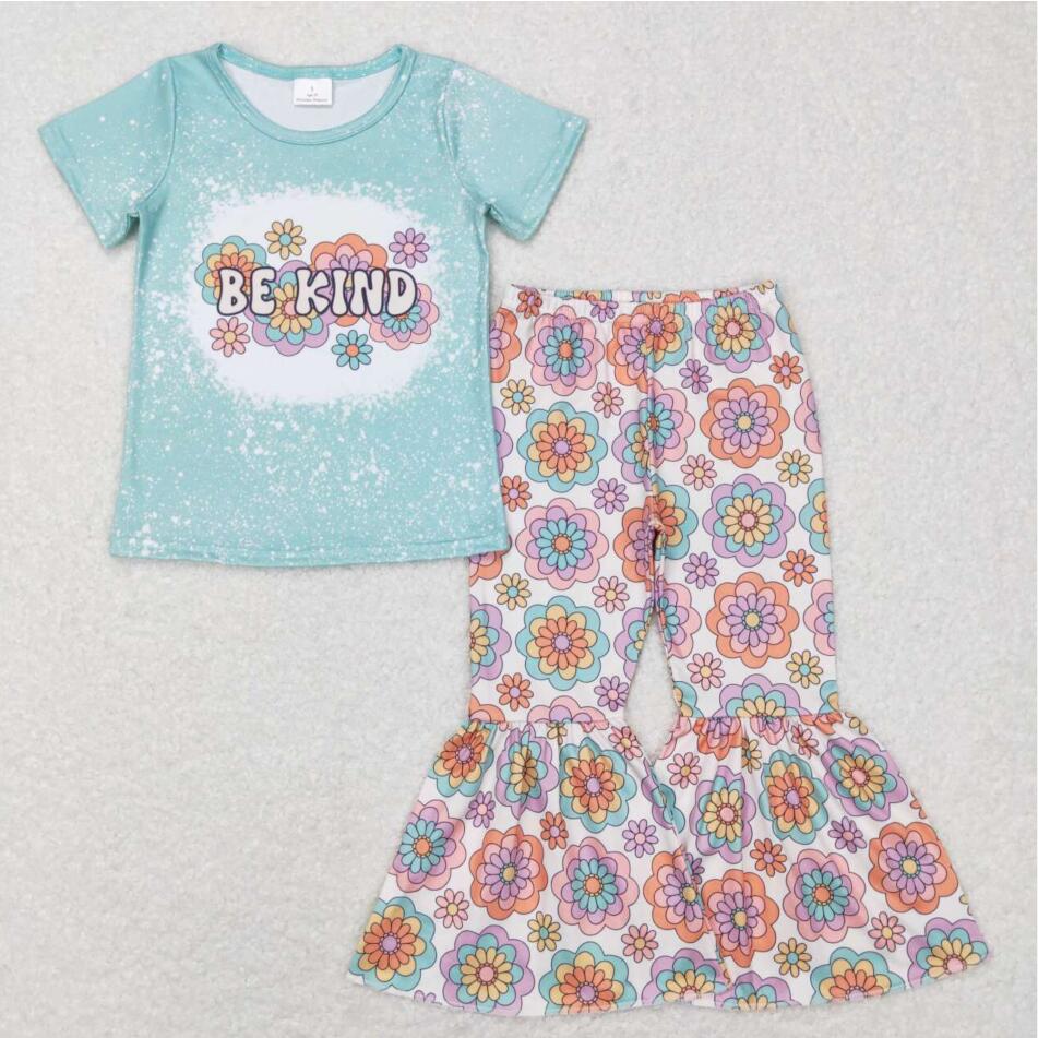 GSPO1091 Preorder Kids Girls Be Kind Bell Bottom Pants Set