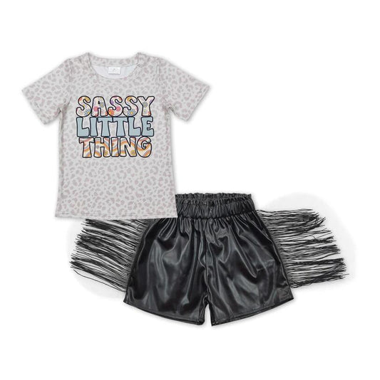 GSSO0458 Sassy Little Thing Top matching Black Leather Shorts Outfit