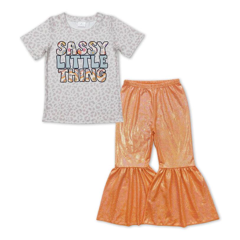 GSPO1149 Sassy Little Thing Top matching Shiny Bell Bottom Pants Set