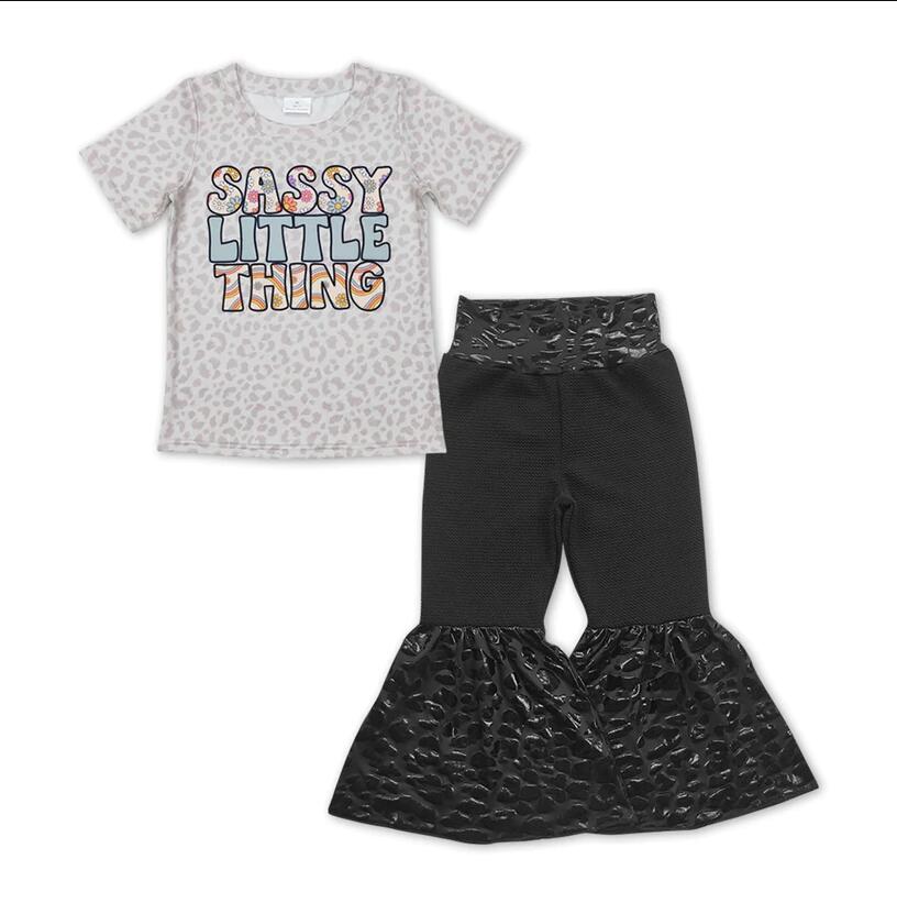 GSPO1148 Sasst Little Thing Top matching Black Bell Bottom Pants Set