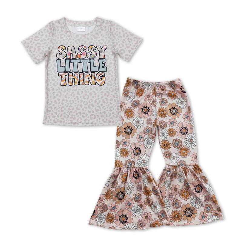 GSPO1147 Sasst Little Thing Top matching Flower Bell Bottom Pants Set