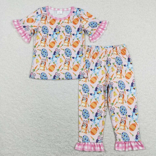 Kids Girls Easter Cartoon Dog Short Sleeve Pajama Set