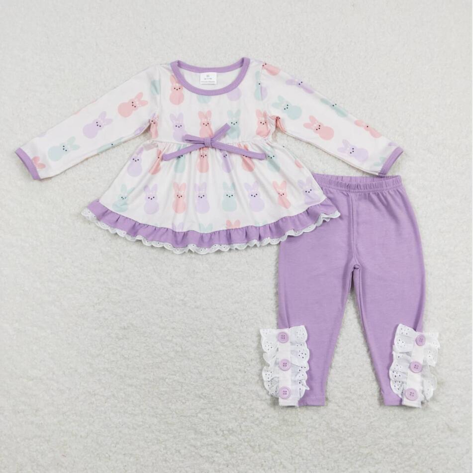 GLP1078 Easter Bunny Top Matching Purple Leggings Cloth Set