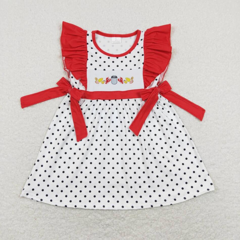 Kids Girls Embroidery Crayfish Summer Sleeveless Dress