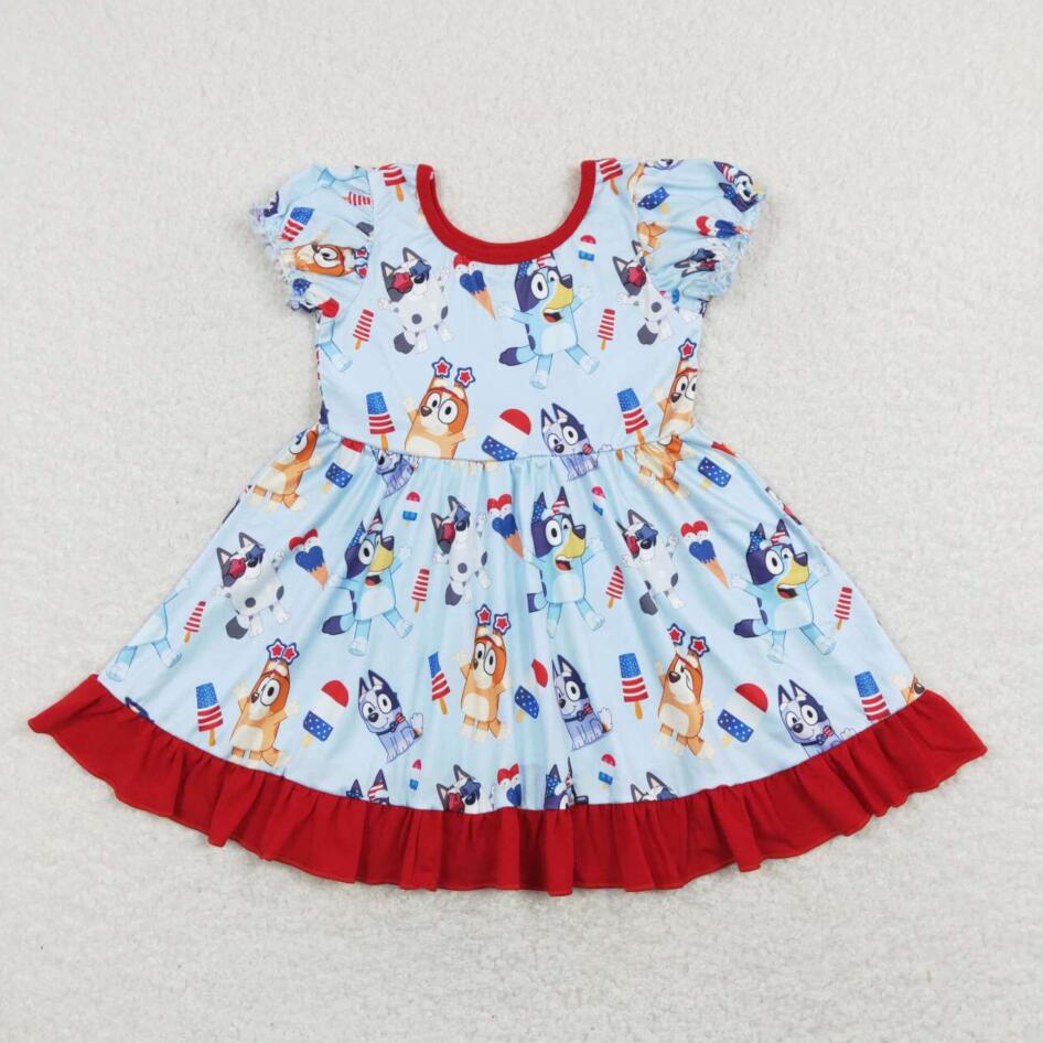 Baby Girls July 4th Cartoon Dog Dress