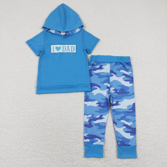 Baby Boys I Love Dad Blue Camo Hoodie Top Pants Set