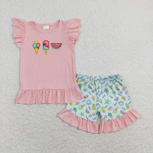 Summer Baby Girls Embroidery Watermelon Shorts Outfit