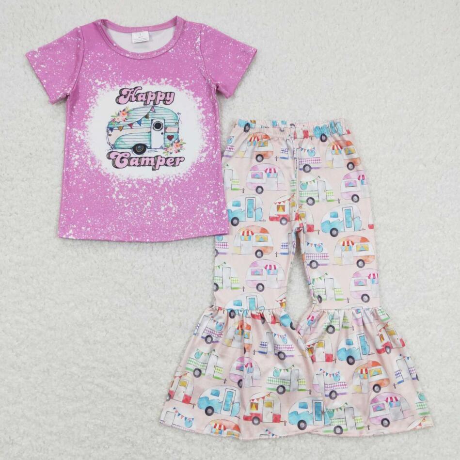 GSPO1196 Baby Girls Happy Camper Bell Bottom Pants Set