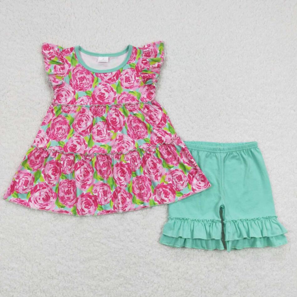 Baby Girls Vintage Rose Tunic Pearl Top Shorts Set