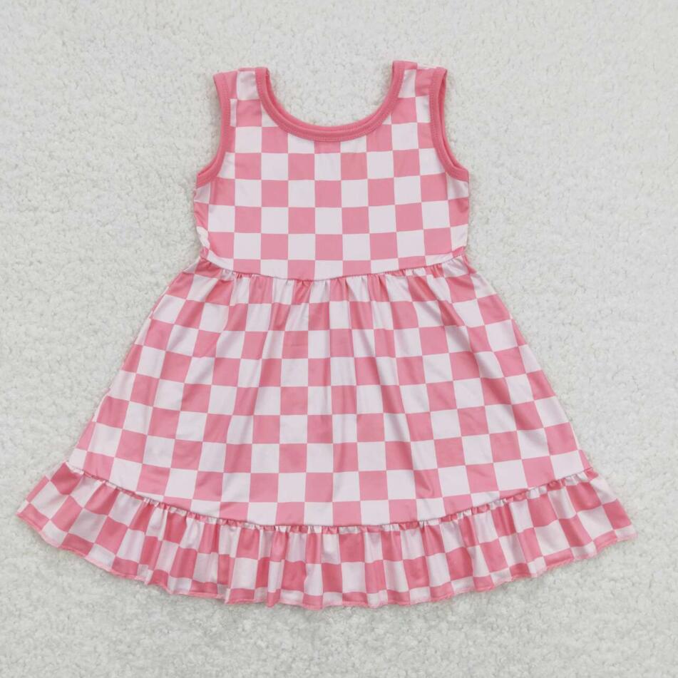 GSD0659 Baby Girls Pink Checker Sleeveless Ruffle Dress