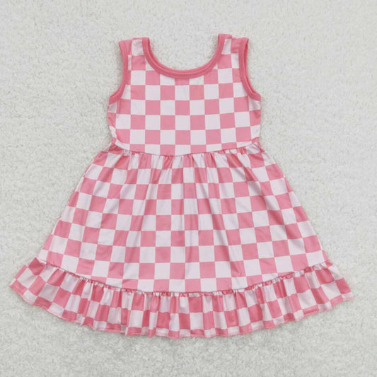 GSD0659 Baby Girls Pink Checker Sleeveless Ruffle Dress