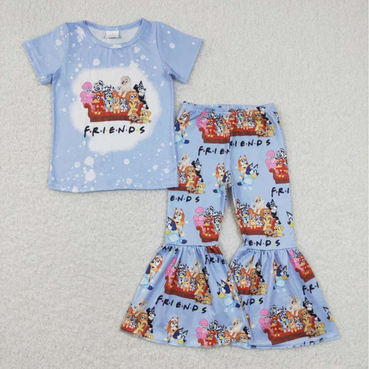 GSPO1286  Baby Girl Cartoon Dog Blue Bell Bottom Pants Outfit