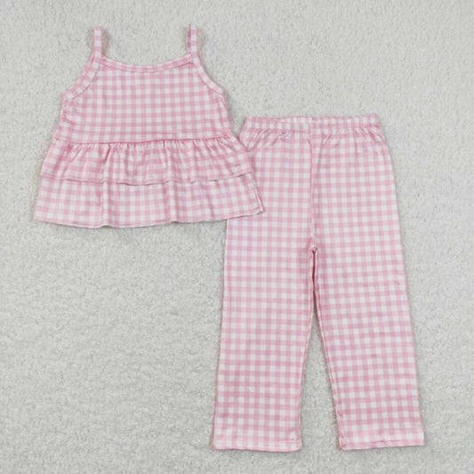 Baby Girls Pink Checkered Shirt Tops Pants Spring Clothes Sets