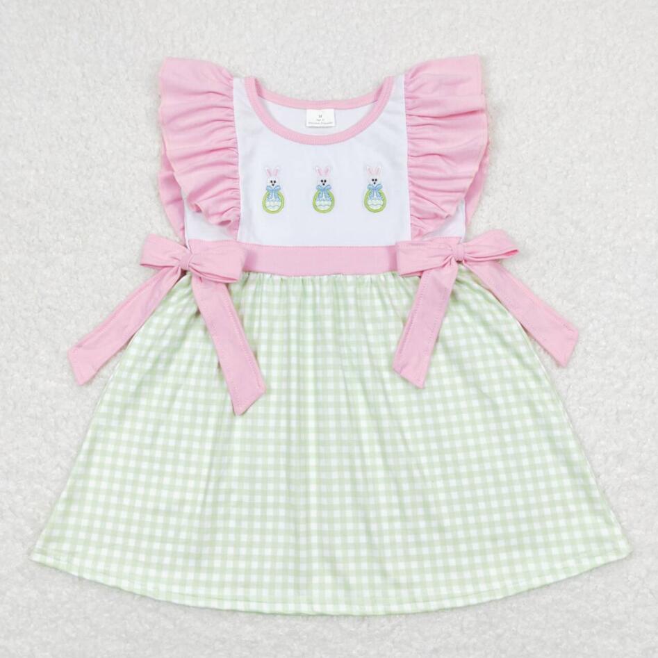 Baby Girls Easter Bunny Gam Green Gingham Dress