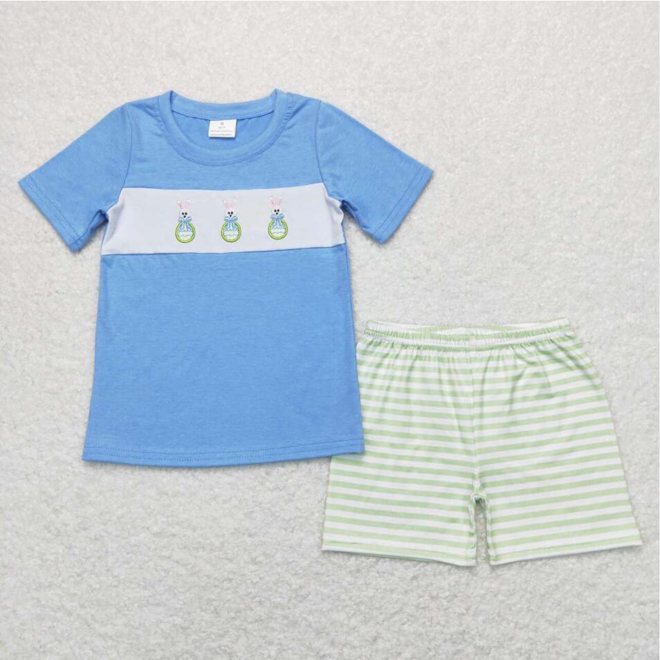 Baby Boys Easter Embroidery Bunny Eggs Shorts Outfit