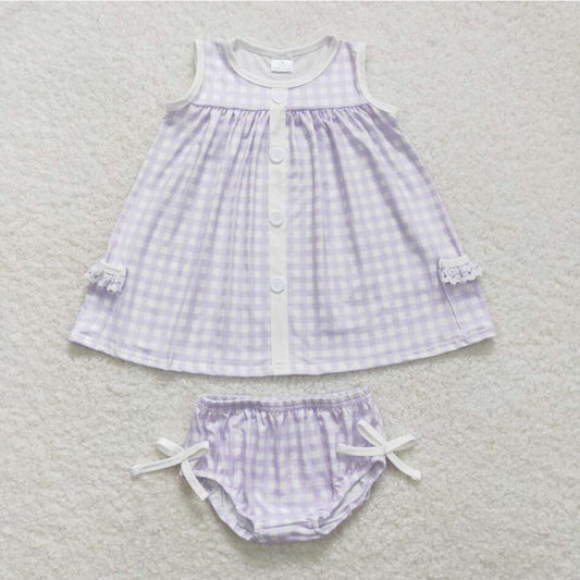 Baby Girls Purple Gingham Bummie Set