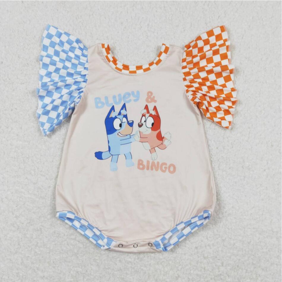 Baby Girls Blue Cartoon Dog Romper