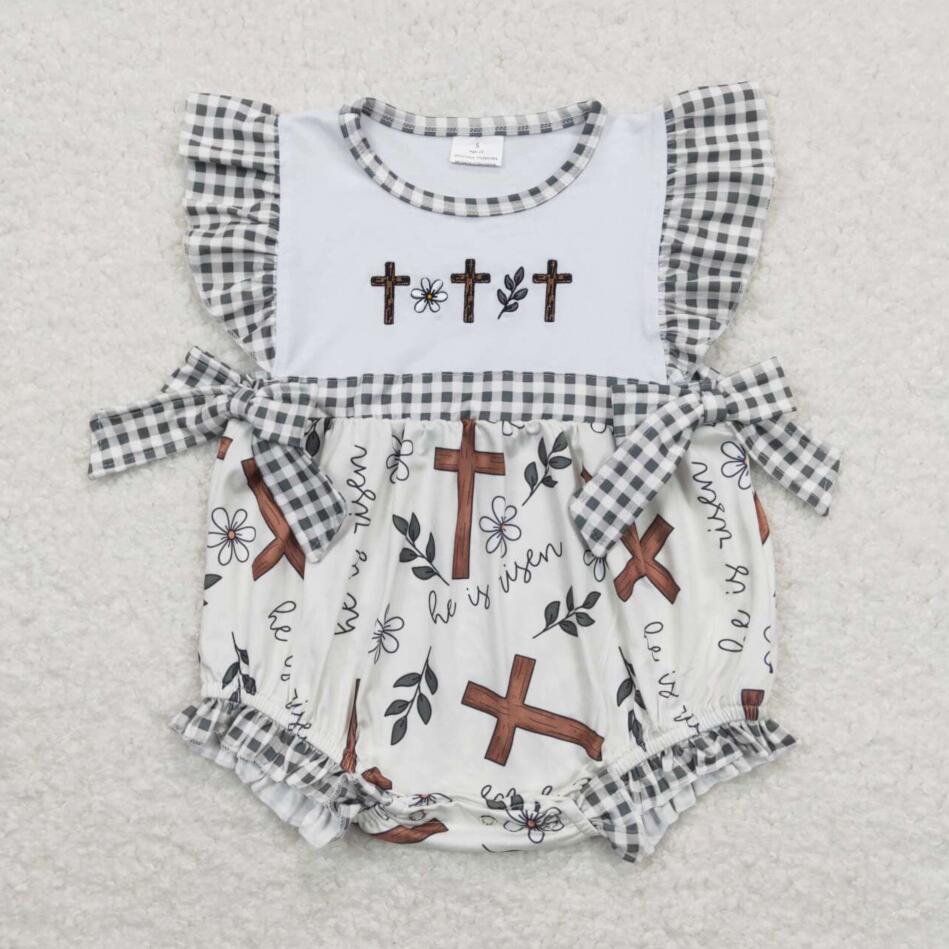 Newborn Baby Girls Cross Flower Bubble Romper