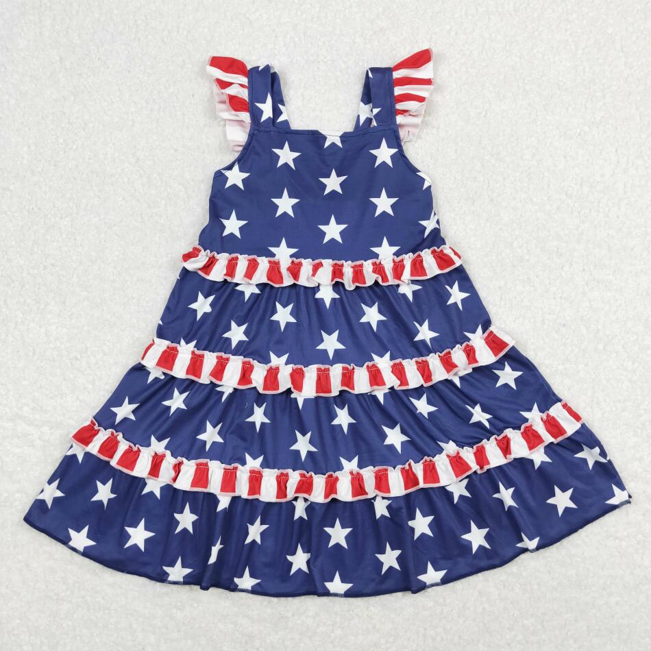 GSD0681 Kids Girls July 4th Stars Blue Red Color Dress