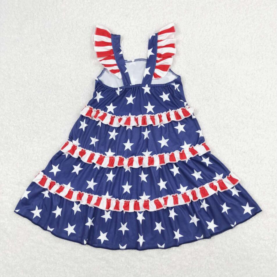 GSD0681 Kids Girls July 4th Stars Blue Red Color Dress