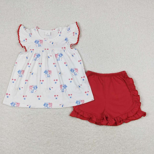 GSSO0797 Baby Girls July 4th Set Girls Firework Print Shorts Outfit