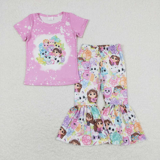 GSPO1372 Baby Girls cartoon Cat Bell Bottom Pants Outfit