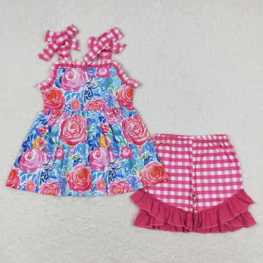 GSSO0700 Baby Girls Floral Tunic Top Matching Ruffle Shorts Set