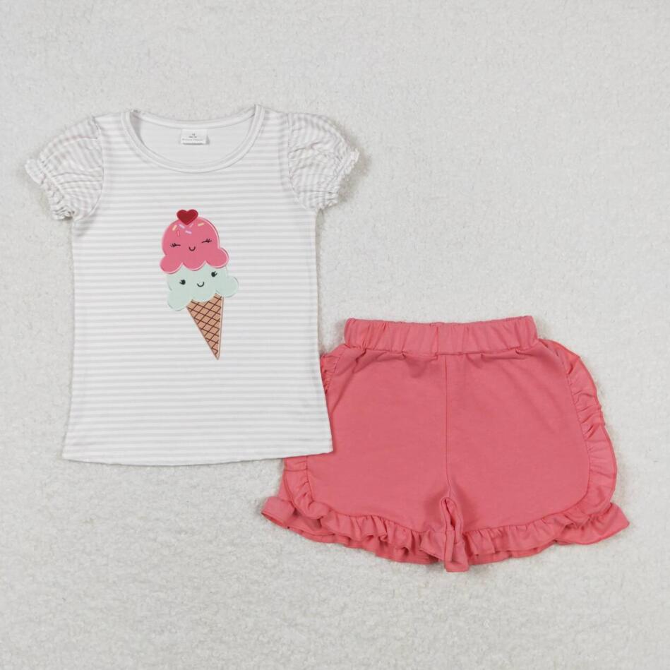 GSSO0579 Baby Girls Summer ice Cream Shorts Set