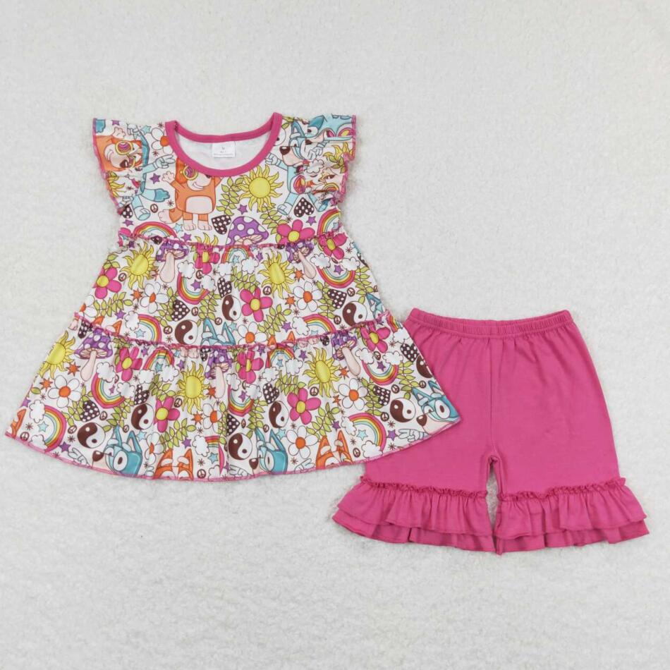 Cartoon Dog Summer Girls Shorts Set