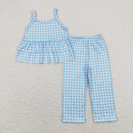 GSPO1378 Baby Girls Blue Color Gingham Outfit