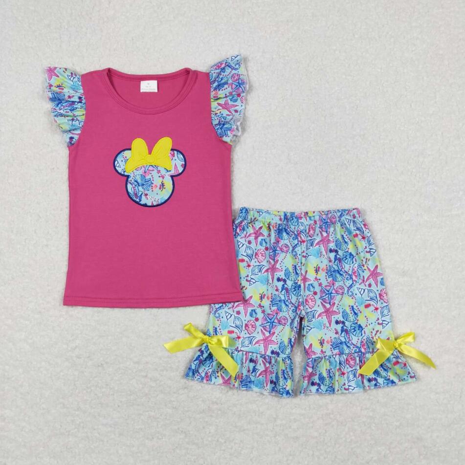 GSSO0629 Baby Girls Cartoon Mouse Hot Pink Color Summer Outfit