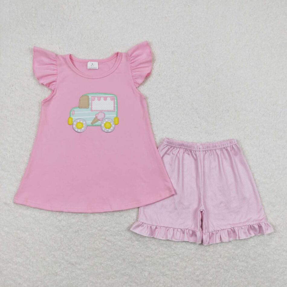 GSSO0508 Baby Girls Ice-cream Car Pink Shorts Set