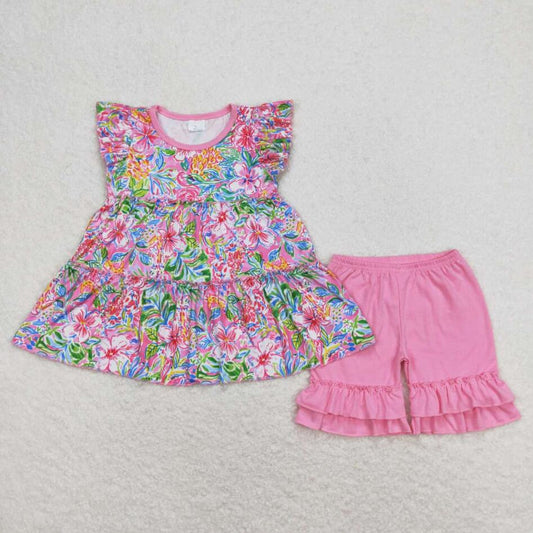 GSSO0619 Baby Girls Floral Tunic Top Shorts Set