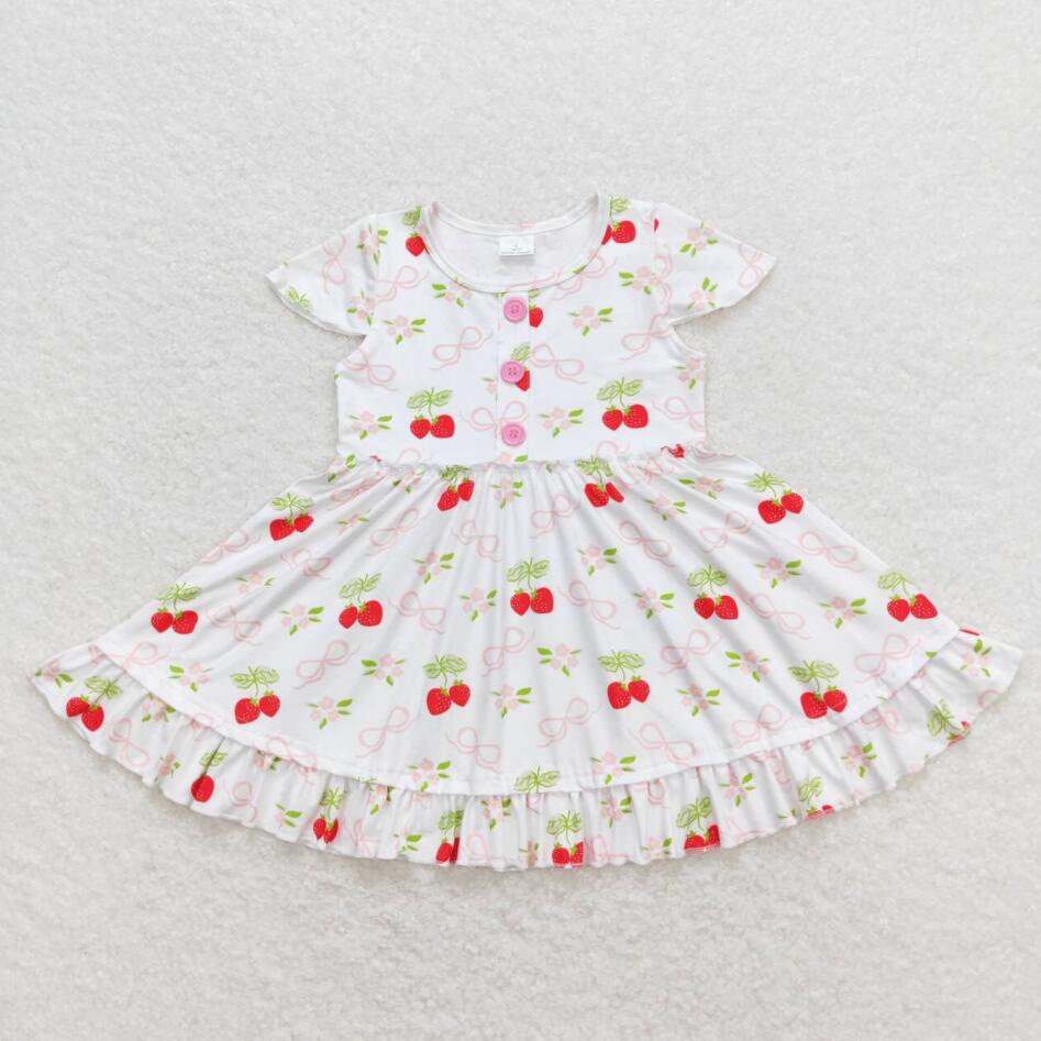 GSD0888 Kids Girls Summer Strawberry Short Sleeve Dress