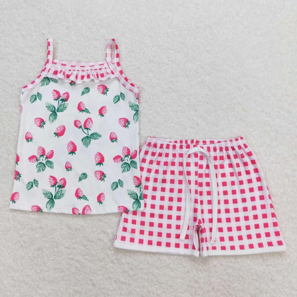 GSSO0866 Summer Baby Girls Strawberry Shorts Set