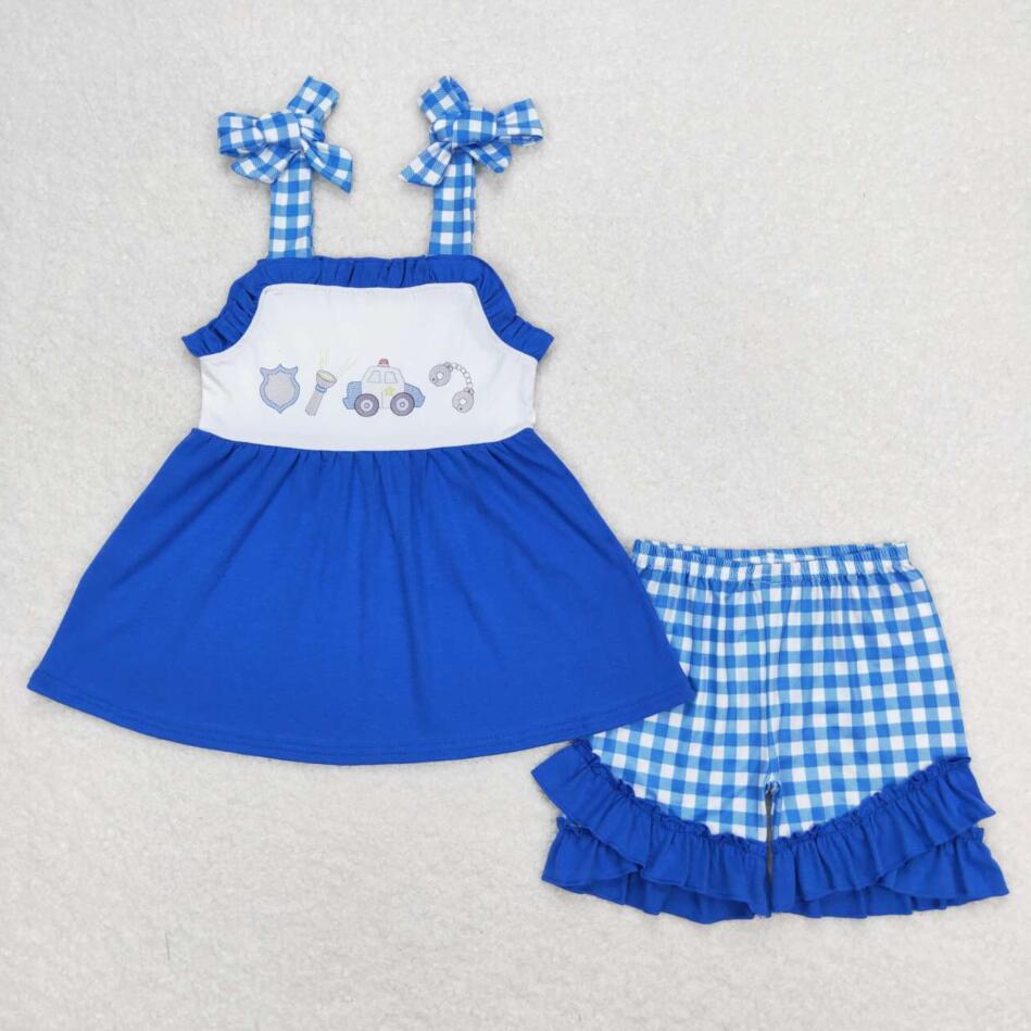 GSSO0717 Summer Baby Girls Police Car Shorts Outfit