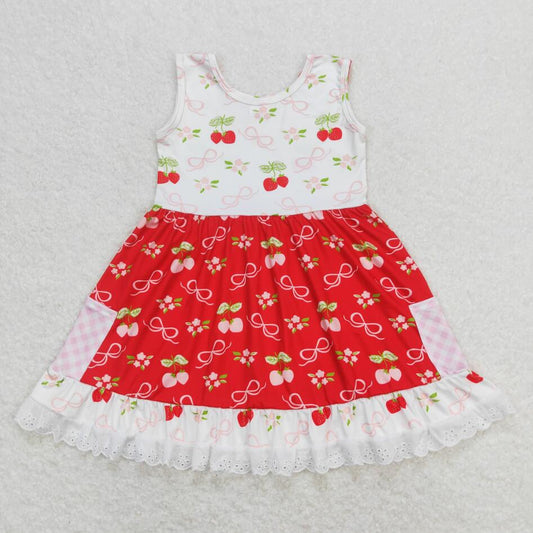 GSD0889 Kids Girls Summer Strawberry Sleeveless Dress