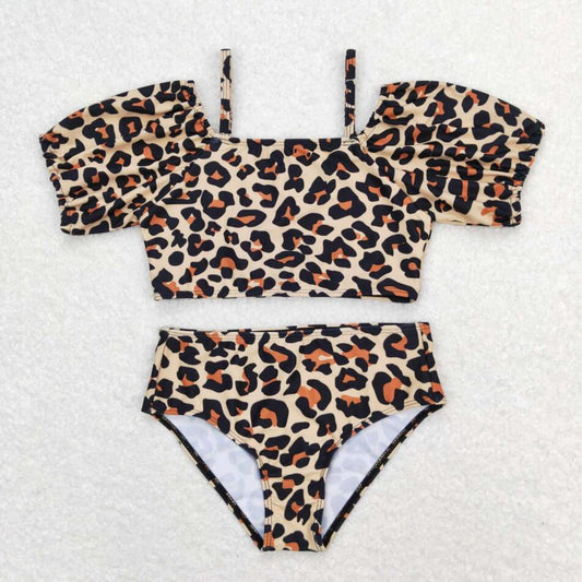 S0272 Baby Girls Leopard Straps Top Bummie Swimsuits