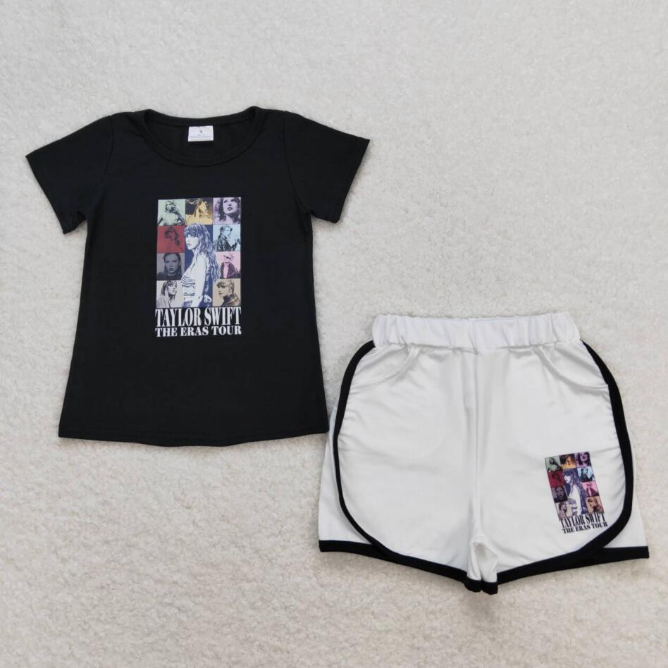 Baby Girls Pop SInger Black Top Matching White Shorts Set